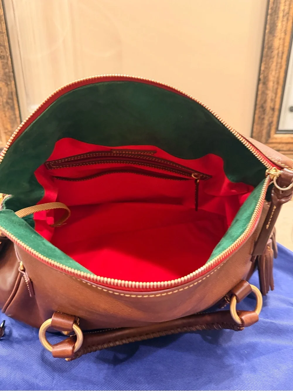 Dooney & Bourke Florentine Large Leather Satchel-Chestnut & Original Size